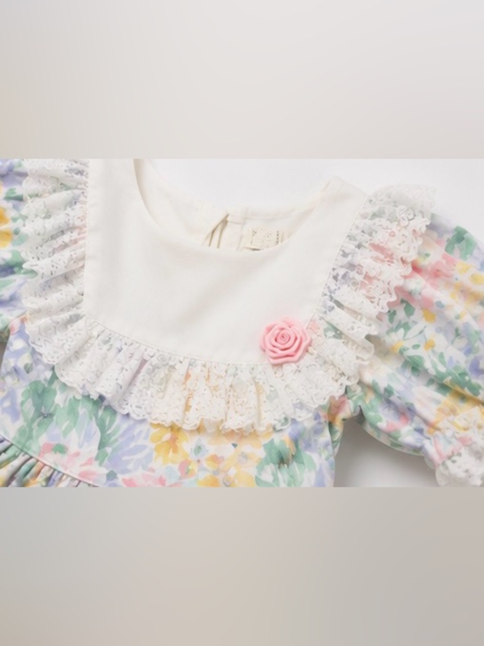 Pastel Floral Lace Dress with Ruffled Bib for Girls - Picture 4 of 4